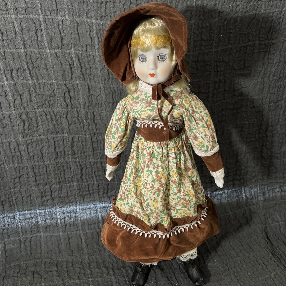 Vintage Old‎ Fashioned Porcelain Doll Blonde Hair & Blue Eyes 18" Tall